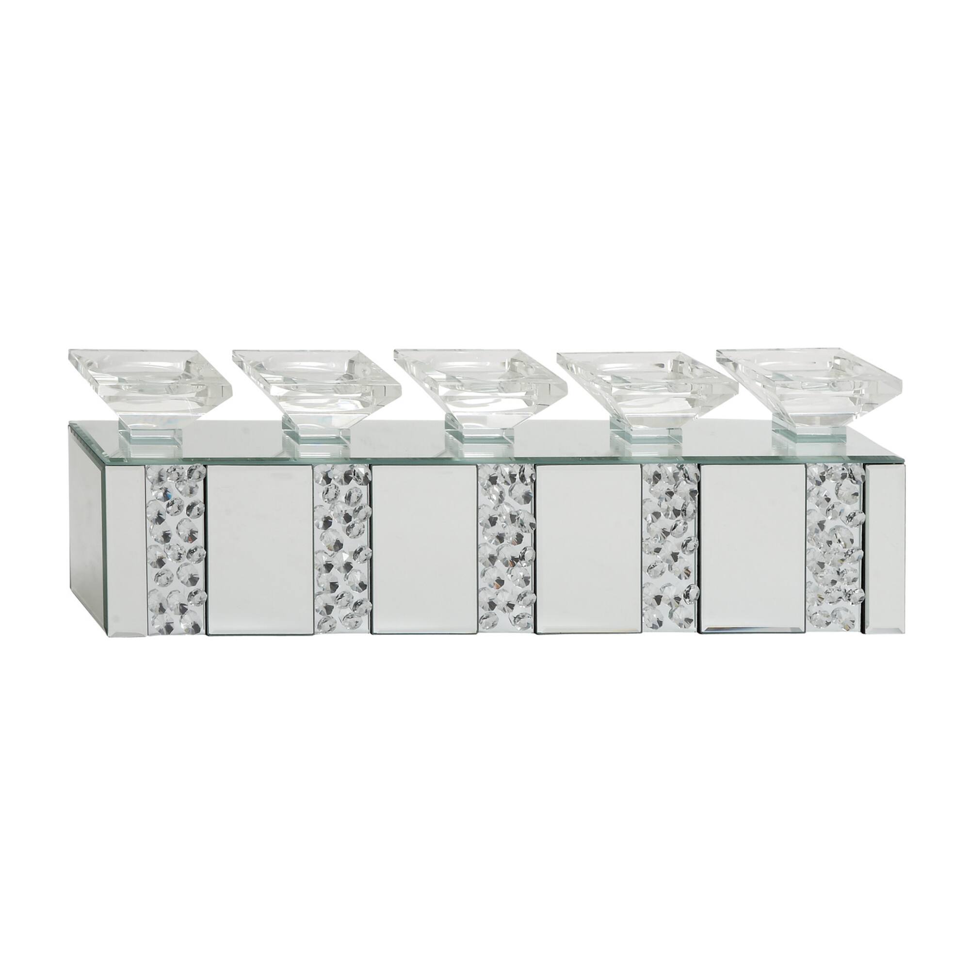 24" Clear Wood Glam Candlestick Holder